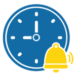 A graphic with clock and bell